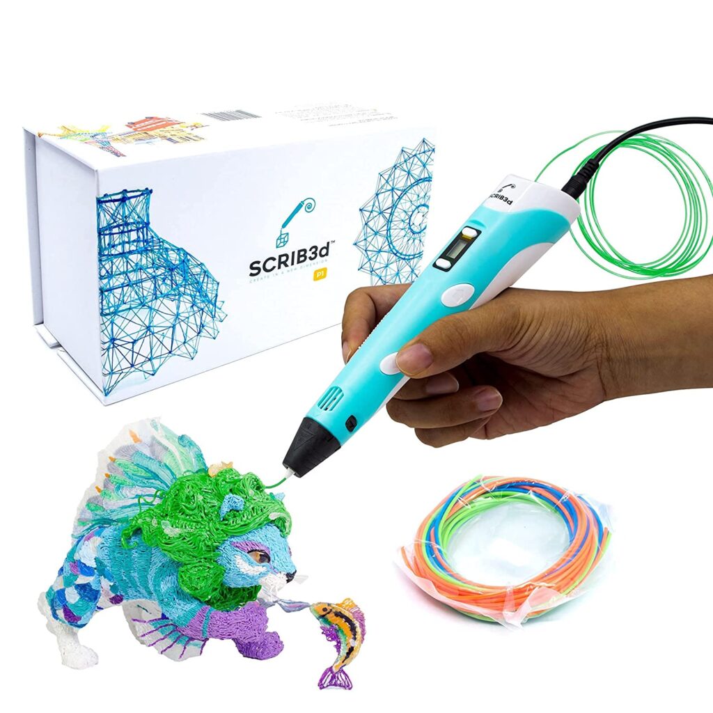 Best gifts ideas for boy: SCRIB3D P1 3D Printing Pen with Display - Includes 3D Pen, 3 Starter Colors of PLA Filament, Stencil Book Project Guide, and Charger