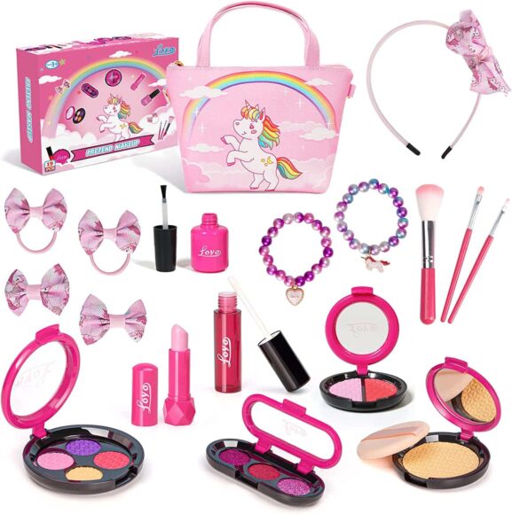 Best gifts ideas for girl: Loyo Girls Pretend Play Makeup Sets Fake Make Up Kits with Cosmetic Bag for Little Girls Birthday Gift, Children&#x27s Play Cosmetics Toy Makeup Set for Toddler Girls Age 3, 4, 5 (Not Real Makeup)